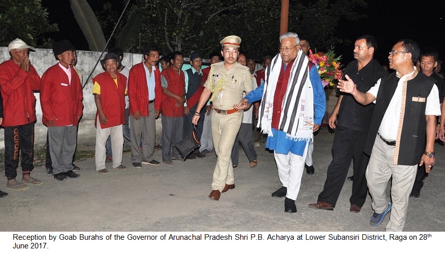 Reception by Goab Burahs of the Governor of Arunachal Pradesh Shri P.B. Acharya at Lower Subansiri District, Raga on 28th June 2017. 